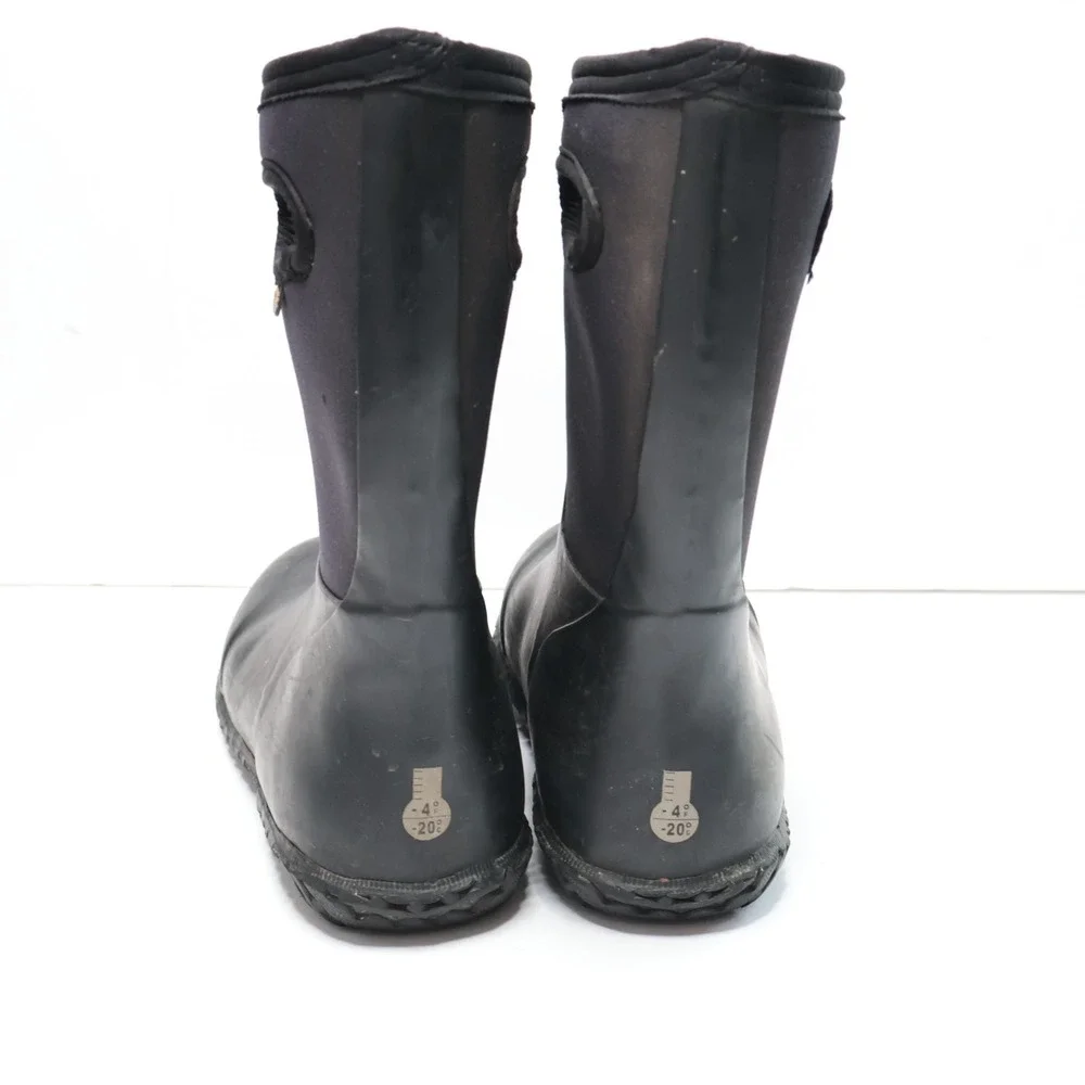 Bogs Youth 4 York Solid Black Waterproof Insulated Winter Rain Boots Pull On SEE